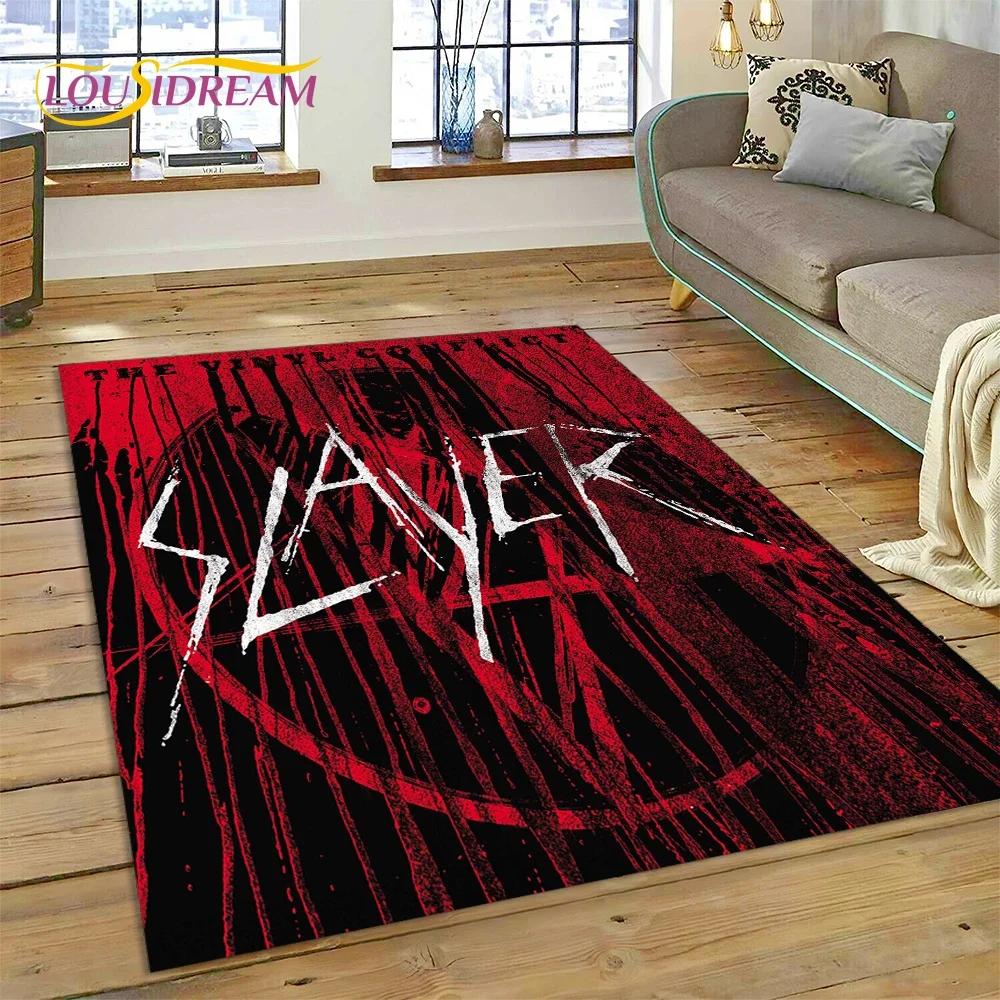 Tappeto Rock Slayer Heavy Metal Band 3D per Camera da Letto Soggiorno Casa Decorazione Divano, Gioco Bambini Grande Tappetino Decorativo Pavimento Regalo