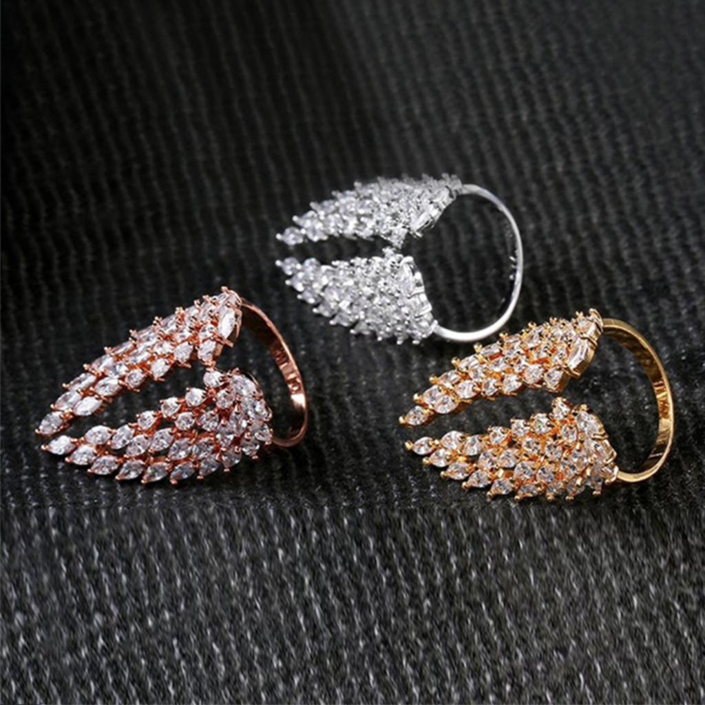 Adjustable Open Wing Ring with Full Paved Marquise & Pear Cut Cubic Zirconia Silver/Gold/Rose Gold Tone Statement Ring for Women