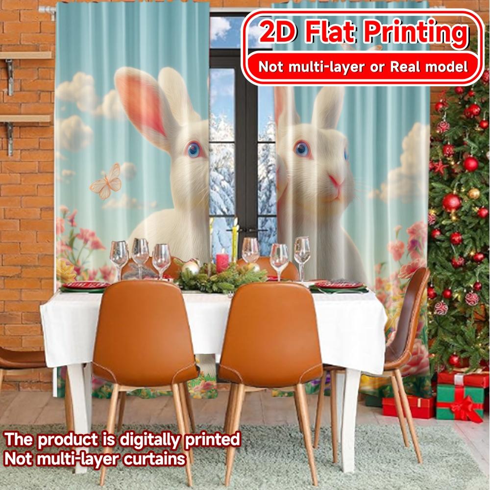 Set Of 2 Flat Printing Curtains Without Rod Easter Bunnies Bloom Festival Chic Print Durable Polyester Curtain