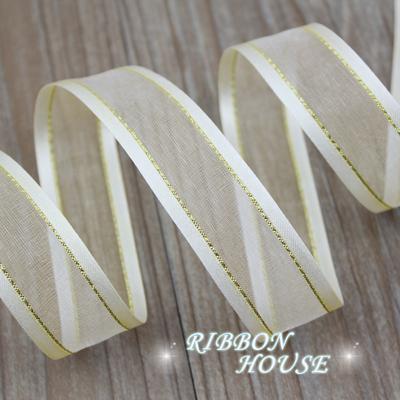 (10 Yards/lot) 25mm Cream White Broadside Golden Edge Organza Ribbons Wholesale Gift Wrapping Decoration Ribbons
