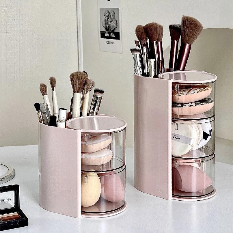 1Pcs Cosmetic Organizer Bathroom Makeup Cushion Organizer Beauty Egg Storage Display Case Rotating Compartment Organizer