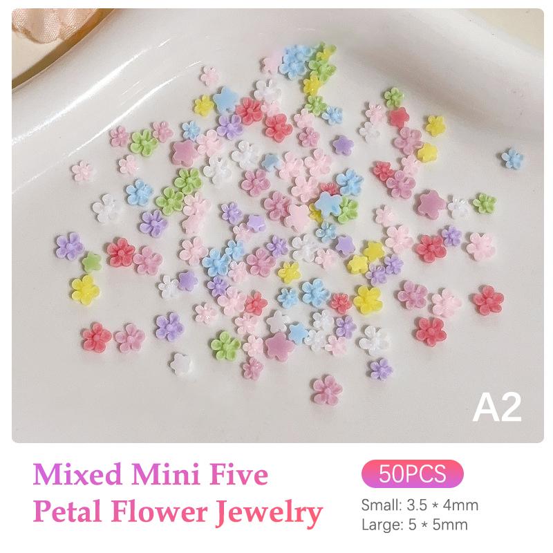 50Pcs For Manicure Solon Nail Art Supplies Colorful Five Petaled Flower Nail Charms Decorations