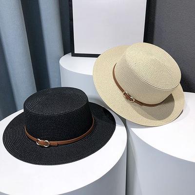 Summer Floppy Panama Straw Hat Women Flat Top Sun Hats For Ladies Travel Beach Wide Brim Sun Protection Cap