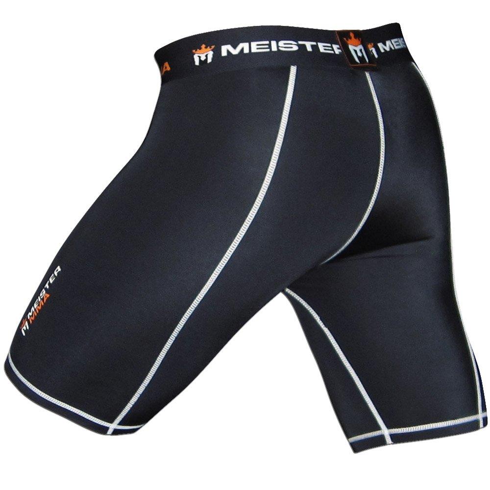 Authentic Meister Fight Shorts with Foul Cup Pockets for MMA and Kickboxing Black Medium - - (32-33)