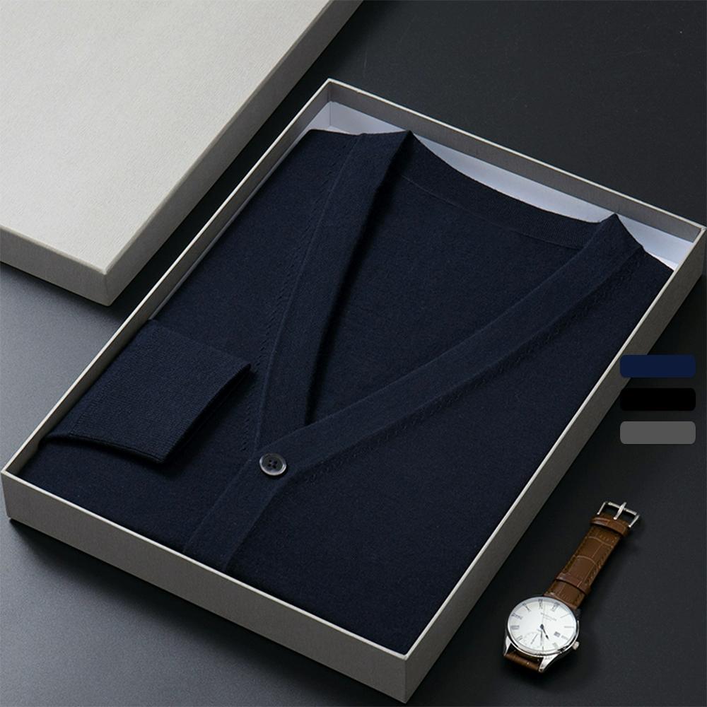 Men V-neck Sweater Cardigan Solid Color