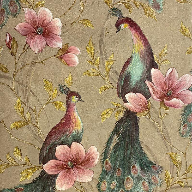 

Обои Юго-Восточной Азии Цветочные Птицы Павлинье Перо Настенная Фреска Спальня Гостиная Отель Обои 0. 53x9.2m