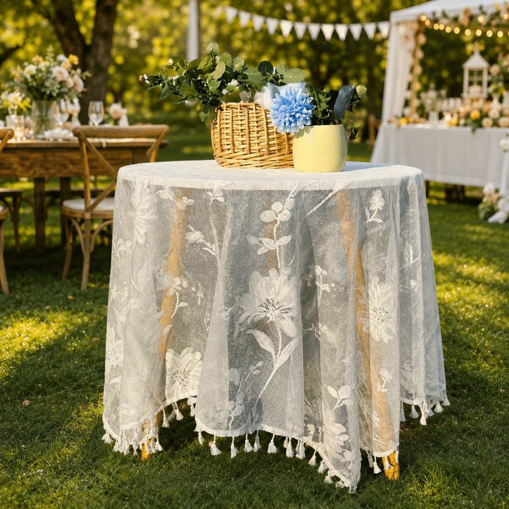 Embroidered Lace Tablecloth Dust-Proof French Table Cover Decor  Living Room