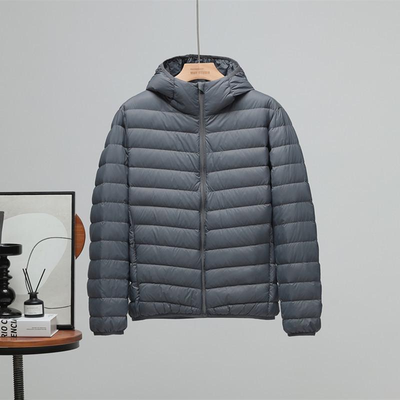 Men's Plus Size Lightweight Hooded Down Jacket - 90% Down, Ultra-Thin, Casual Winter Wear for Middle-Aged and Elderly, Suitable for 200 lbs