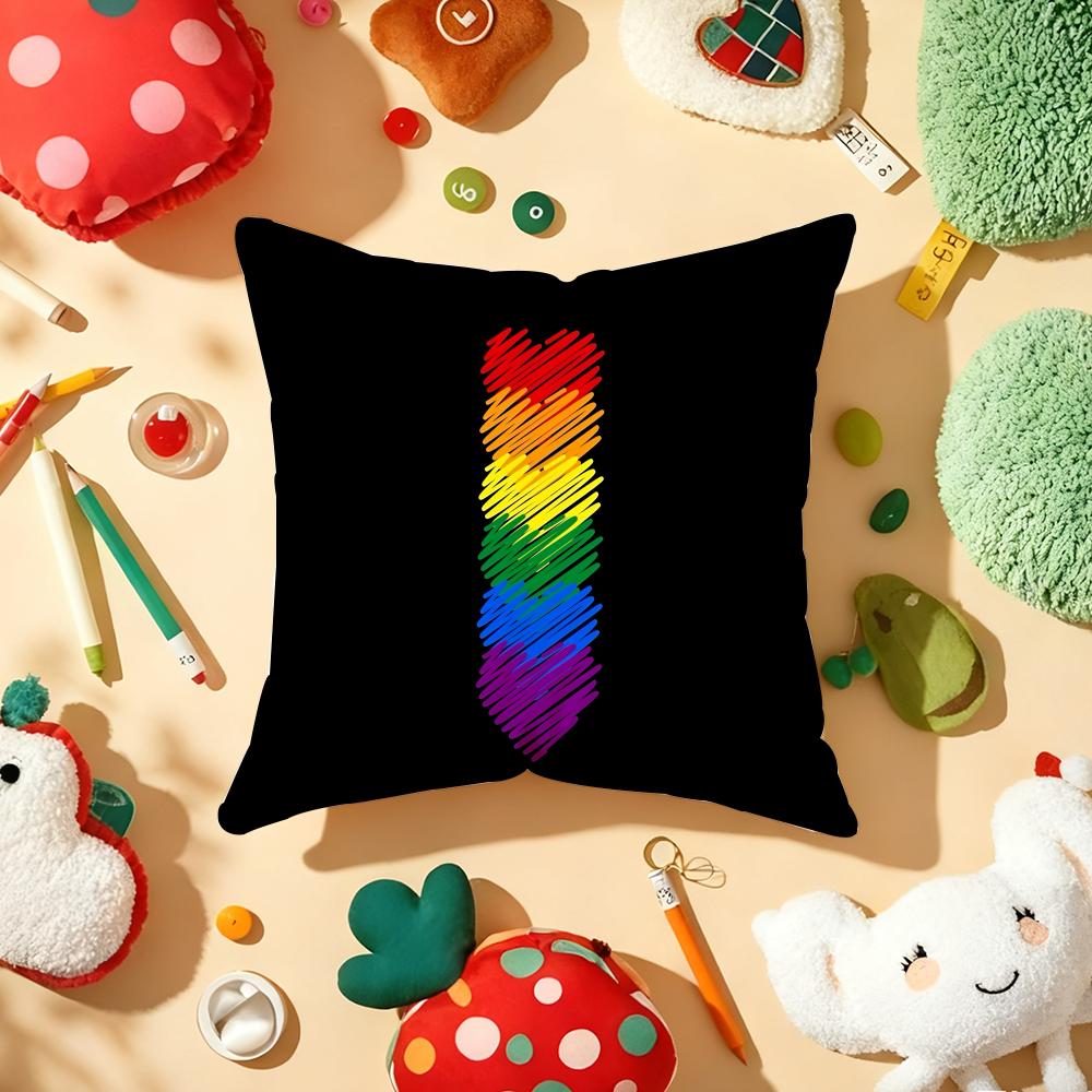 Pride Month Rainbow Cushion Cover Plush Fabric Soft Double-Sided Printed Sofa Warm Winter Home Child Gift Pillow Case