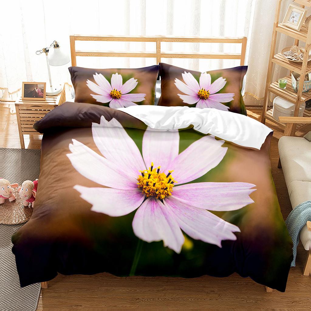 Petal Duvet Cover Set King Queen Full Size Beautiful Flower Pattern Polyester Comforter Cover for Kids Teens Adults Bedding Set