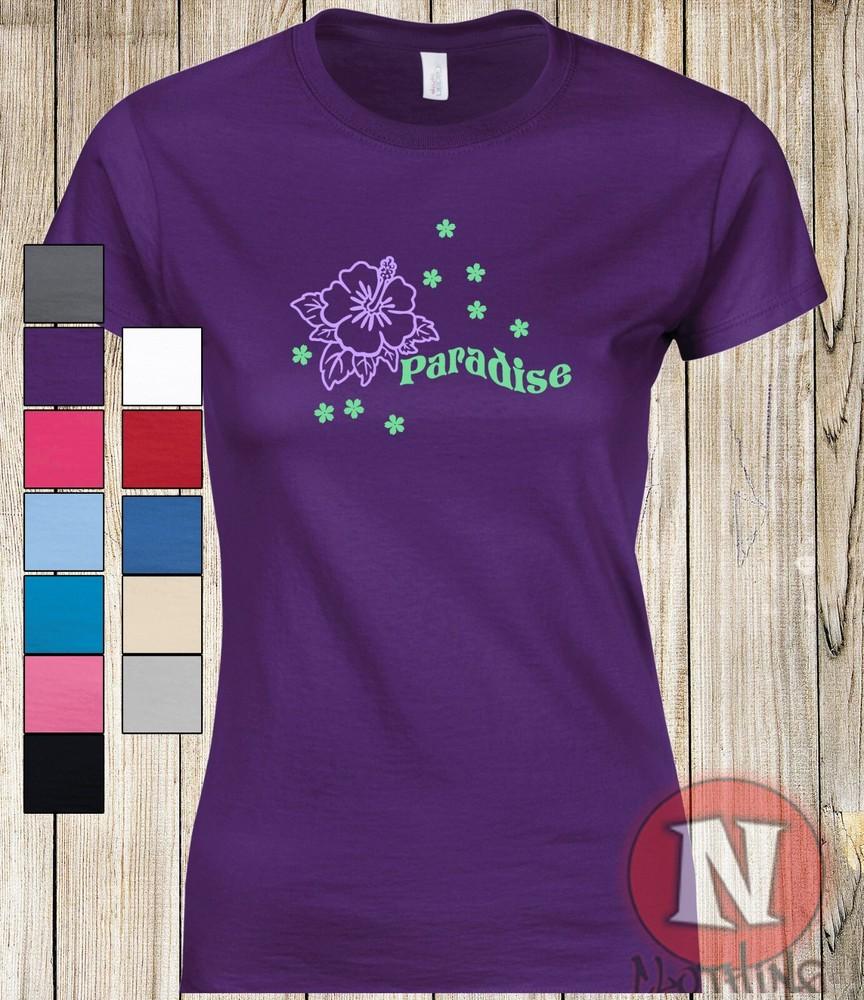 T-Shirt Fitted Pour Femmes Paradise Avec Graphique De Fleurs De Plage