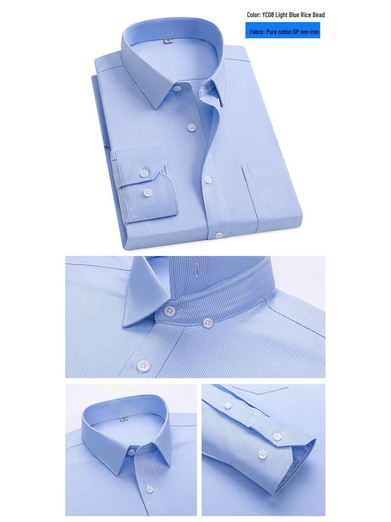 2026 Spring Men's Non-Iron Double-Ply Pure Cotton Long-Sleeve Formal Shirt
