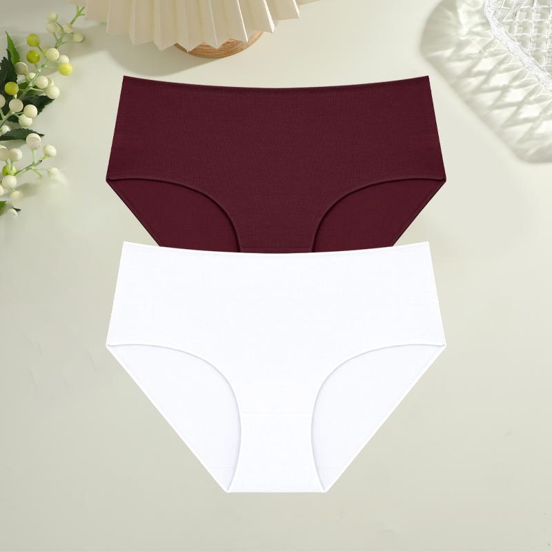 FINETOO 2Pcs/Set Cotton High Waist Panties Plus Size Solid Underwear Female Comfort Underpants Stretchy Lingerie S-XXL Intimates