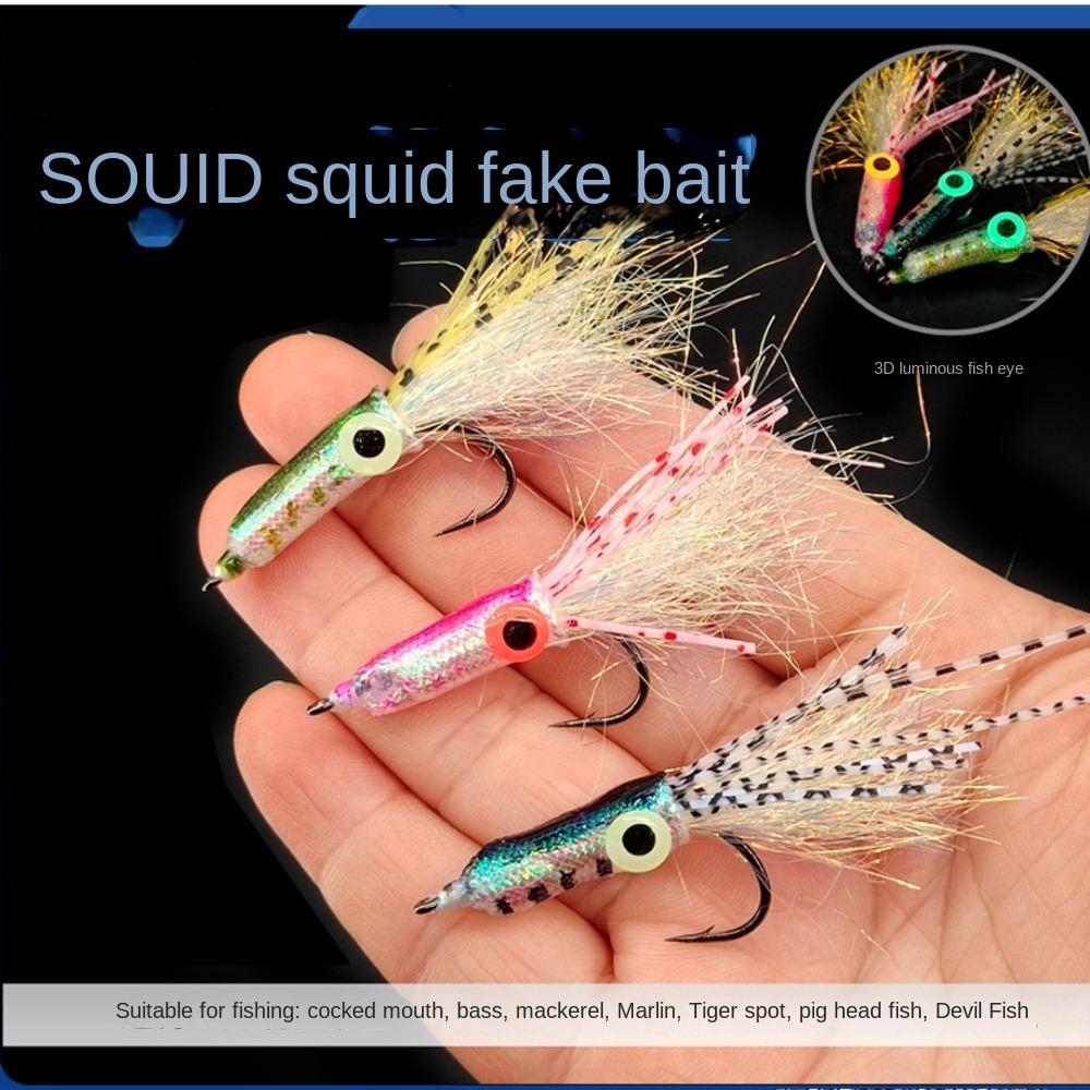 

3D Fish Eyes Squid Streamer Lure Saltwater Bass Fishing Bait Sea Fishing Lure 3PCS