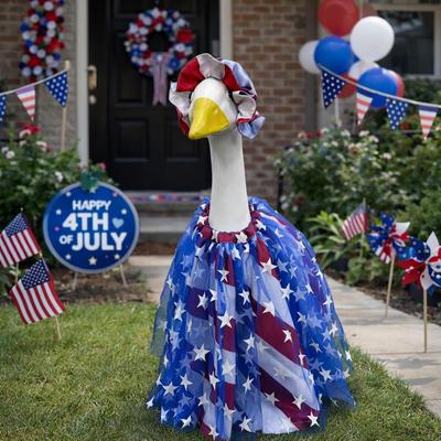 Patriotic Independence Day Porch Goose Outfit: Gauze Skirt, Puffy Skirt, Hat for Festive Yard Fun