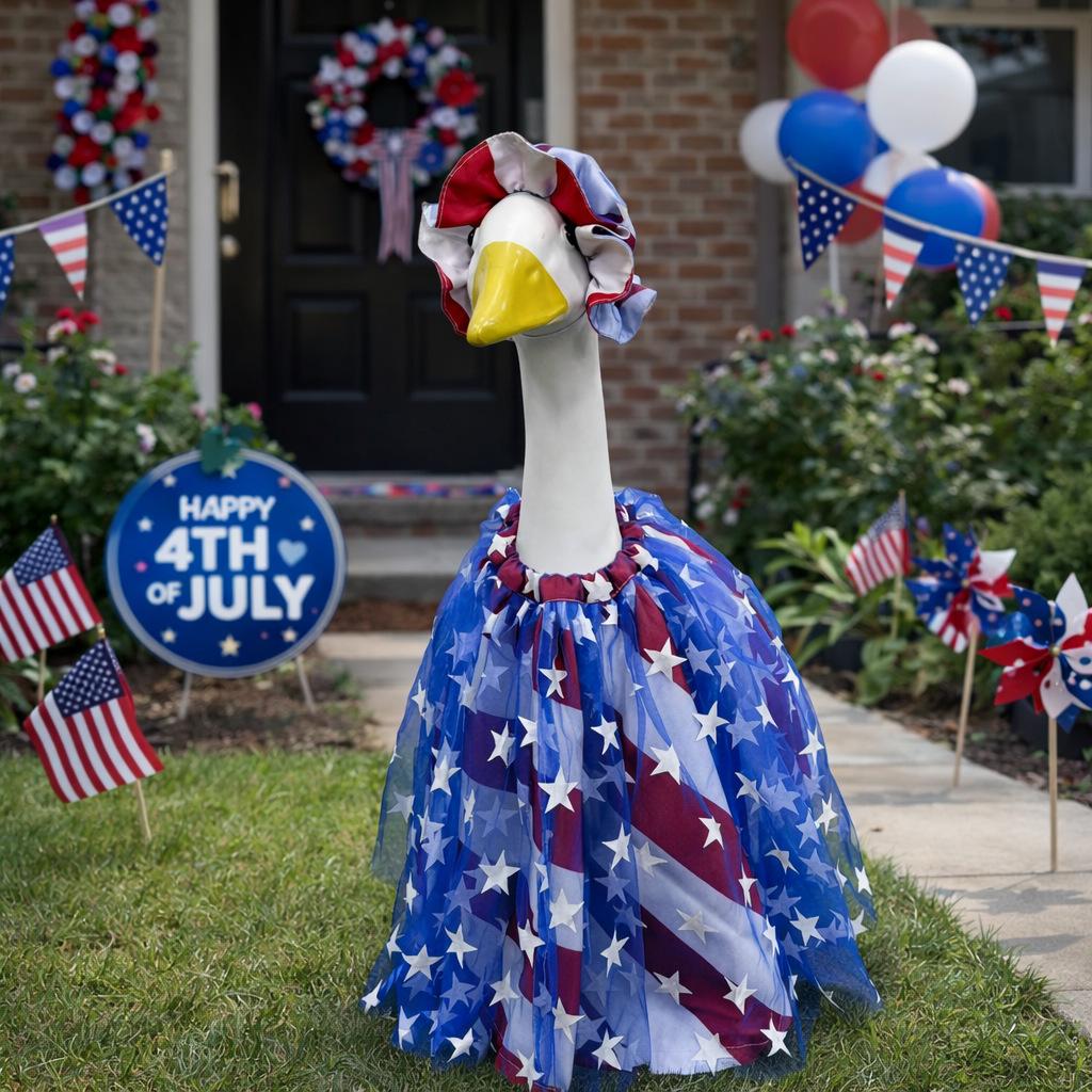 

Patriotic Independence Day Porch Goose Outfit: Gauze Skirt, Puffy Skirt, Hat for Festive Yard Fun Skirt + Hat