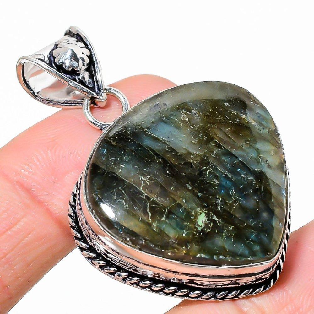 Labradorite Gemstone Handmade 925 Sterling Silver Jewelry Pendant 1.89" O9g13
