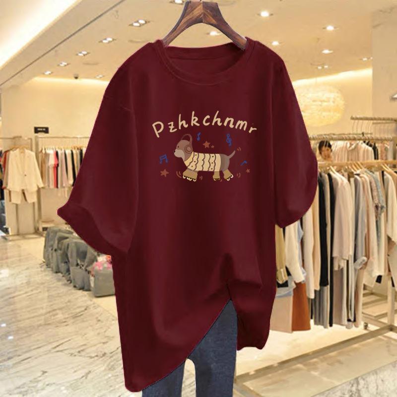 2025 autumn new Korean version trendy loose short-sleeved T-shirt women's sausage dog print wide T loose top women