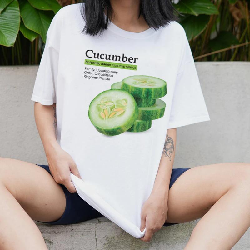 Cucumber Retro Fashion Streetwear TShirts Women Oversized Short Sleeve Vegetable T Shirt Unisex Vintage Graphic Tees Clothes