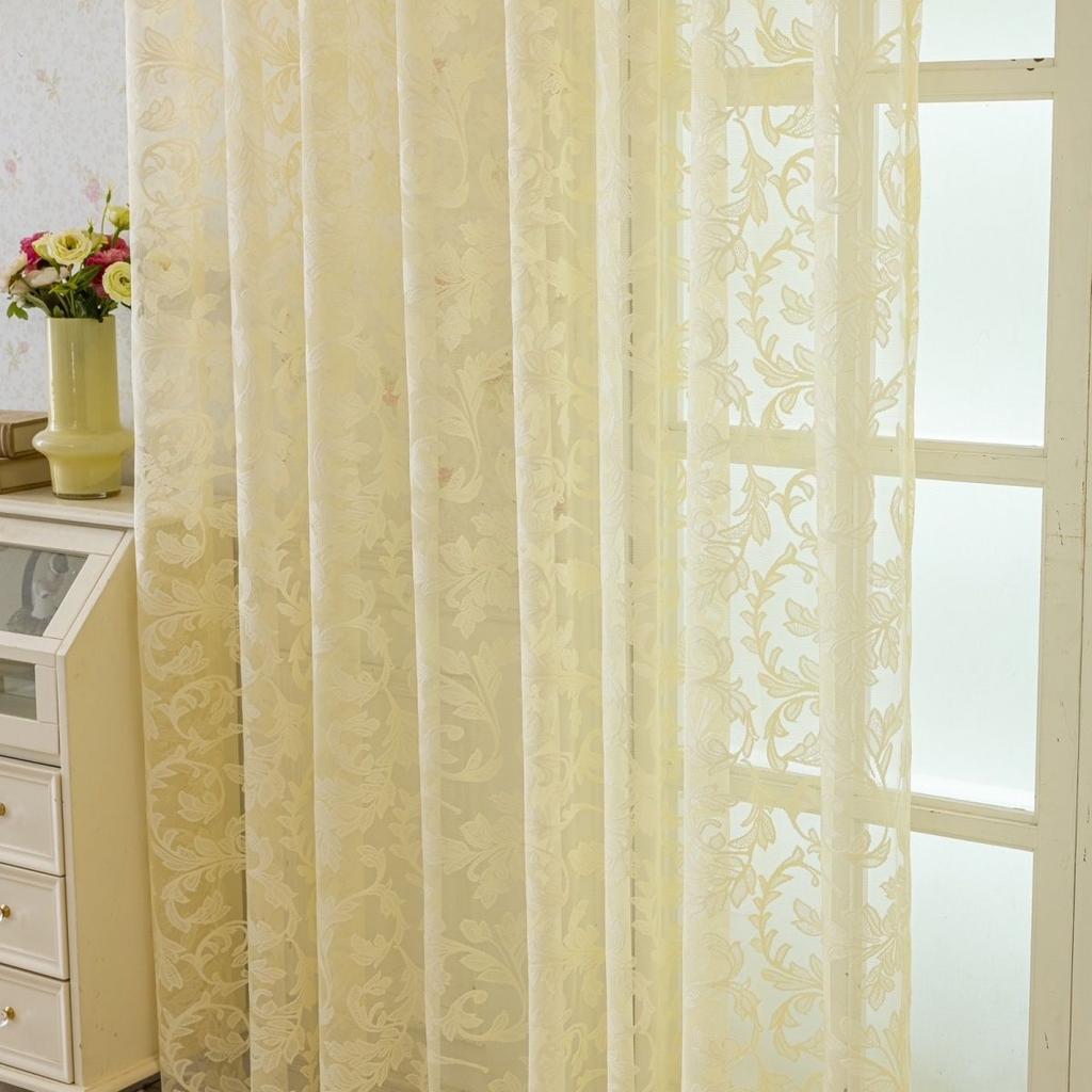 European Embroidered Sheer Curtains for Living Room Bedroom Balcony Bay Window Light Filtering Lace Window Screen