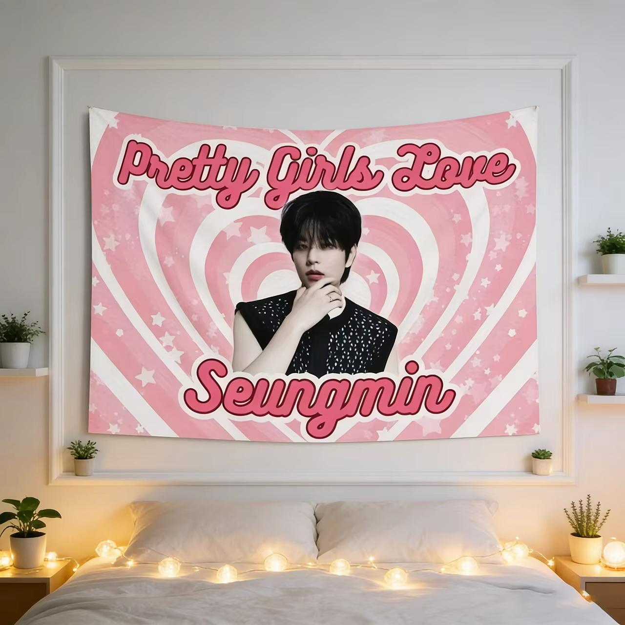 1pc Stray Kids Seungmin Pretty Girls Love It Concert Banner  Tour Merch Fan Flag Perfect Birthday Gift for SKZ Fans 74x94cm(29x37in)