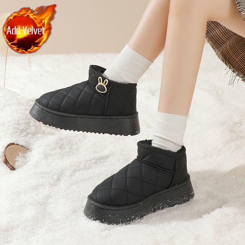 

Fashion Winter Round Toe Chunky Leather Women s Snow Boots Waterproof Plush Warm Ladies Shoes Non Slip Trend 2025 Goth Comfortable Ankle 36