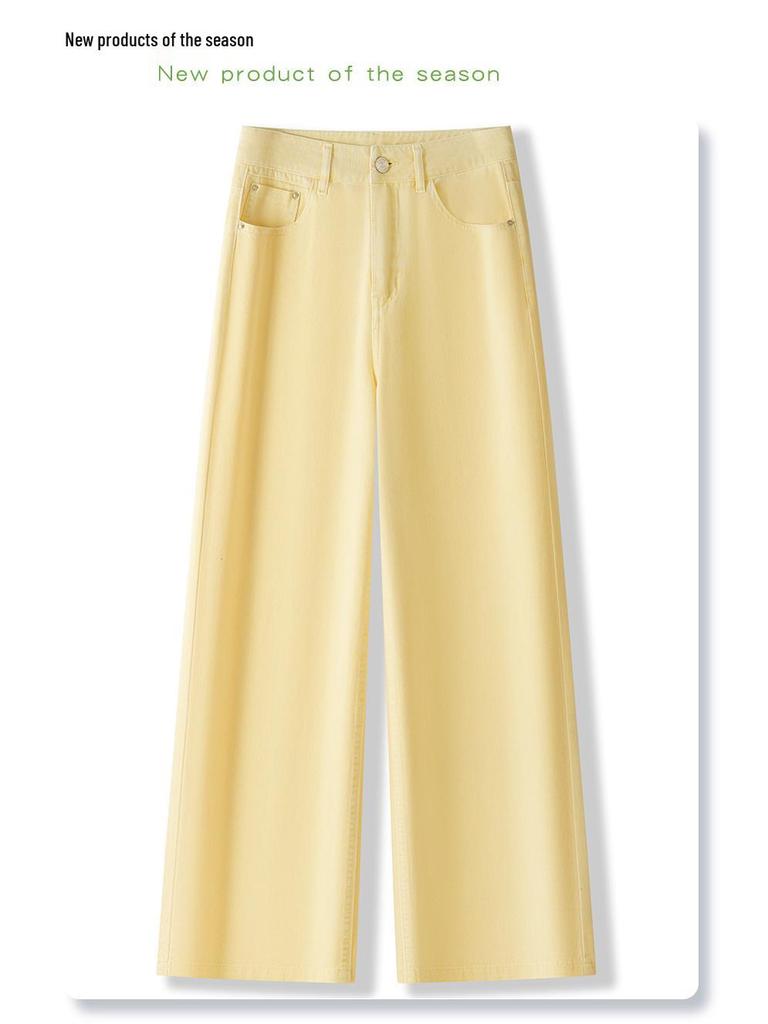 Women's Yellow Wide-Leg Jeans, Summer 2025 - Thin, Loose, Small Size, Straight-Leg Style