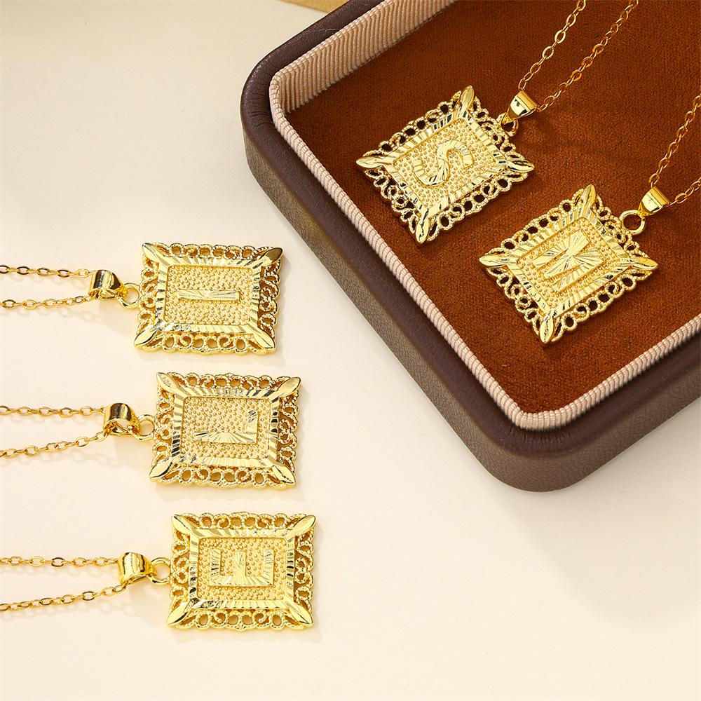 26-Letter Stainless Steel Necklace with Copper Pendant - European & American Fashion for Men