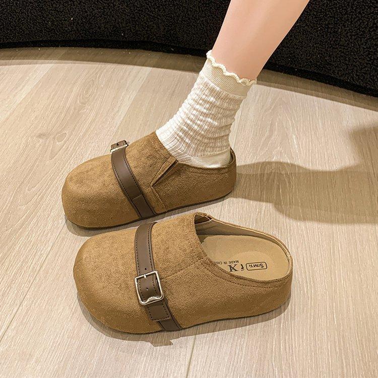 2025 early autumn new big head shoes Boken shoes fashion thick-soled bag head slippers wear matte lazy half slippers women