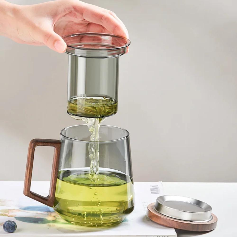 Szklana filiżanka do herbaty z drewnianą rączką Filtrowana filiżanka do herbaty Odporna na ciepło Filiżanki do herbaty Puer Przenośna filiżanka do herbaty Kung Fu do domu i biura