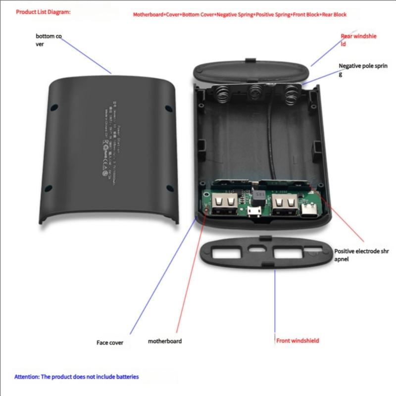 Carcasă portabilă DIY pentru baterii externe cu ieșire Type C și USB dublu, carcasă cu design mic pentru baterii externe pentru 8x18650