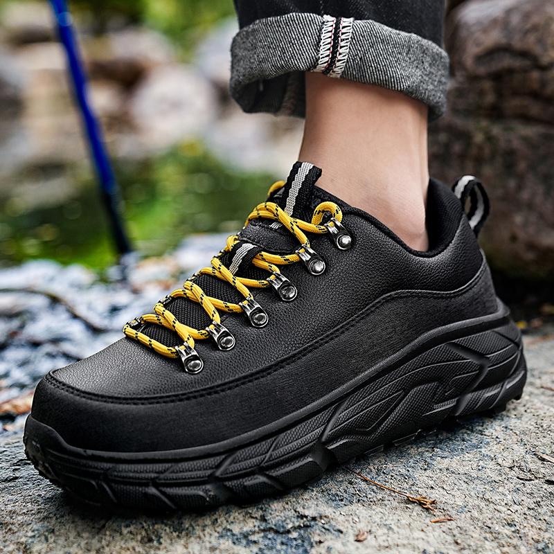 Men's Hiking Shoes PU Leather Casual Sports Shoes Fashion Lace-up Platform Shoes Waterproof Walking Shoes Big Size 39-48