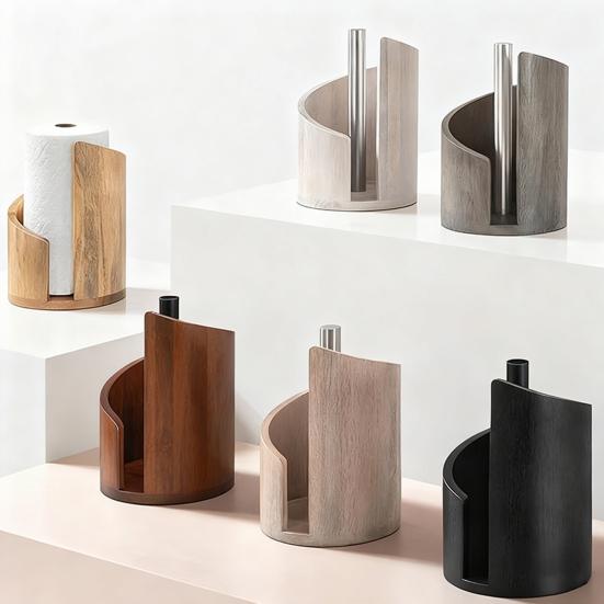 Mountain Paper Towel Holder Countertop Paper Towel Dispenser with Wood Base Metal Holder Spiral Design Rustic Paper Towel Roll Holder for Kitchen And