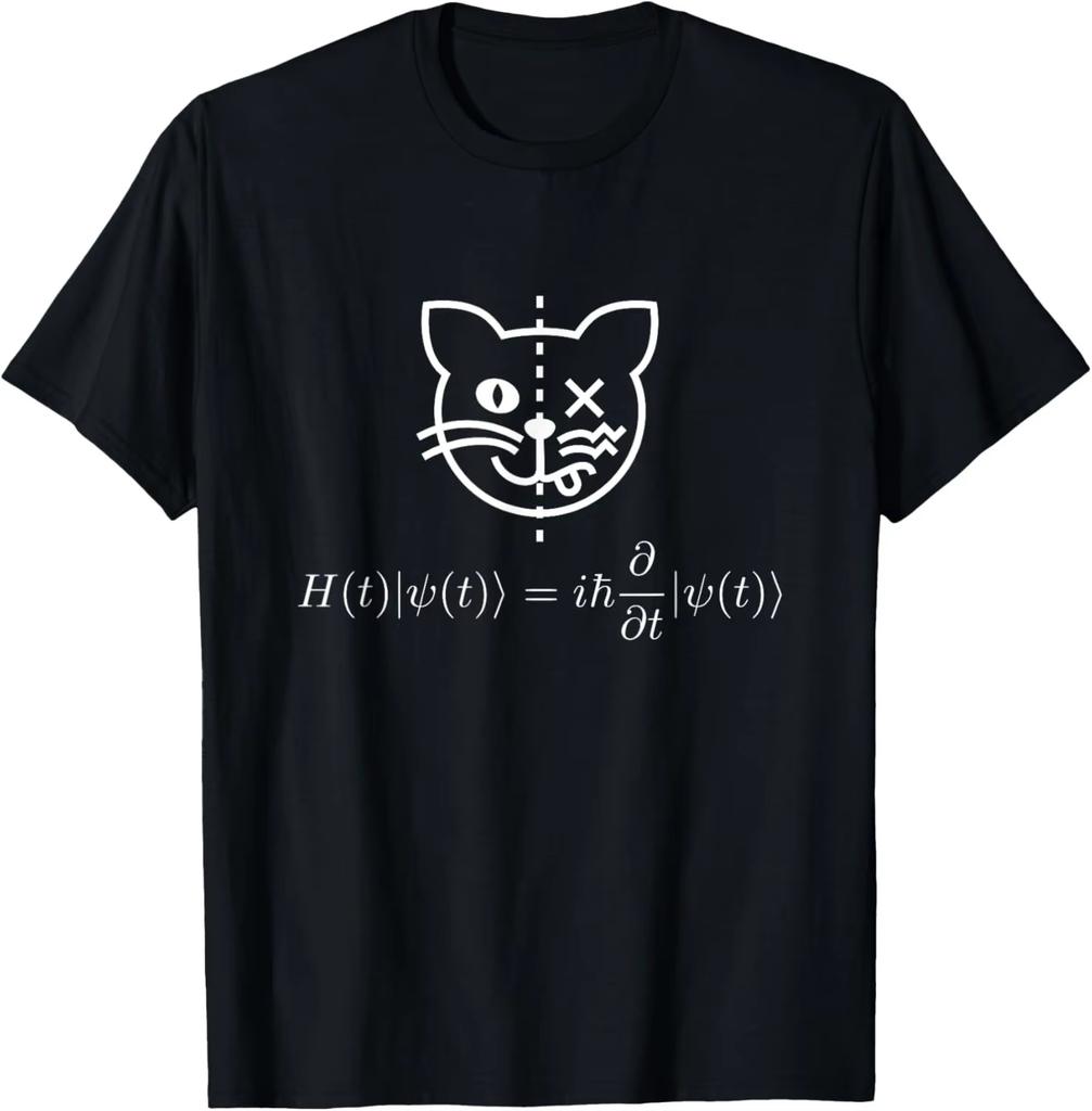 2026 Summer Unisexs Funny Schr Dinger Cat Quantum Mechanics Letter Printed Round Neck Tshirt Neutral 100 Cotton Short Sleeve