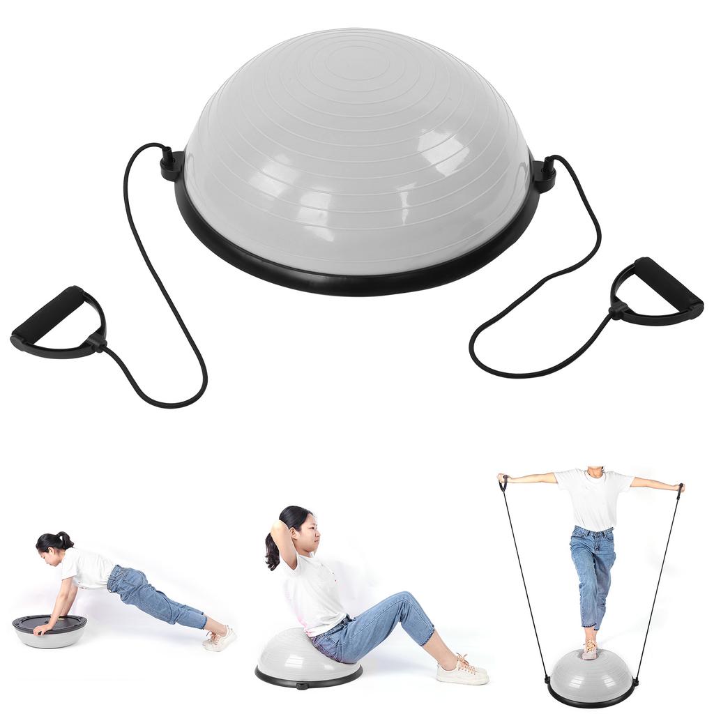 Yoga Trainingsball mit Gurten Anti-Rutsch Fitness Balance Halbkugel für Core-Training Grau