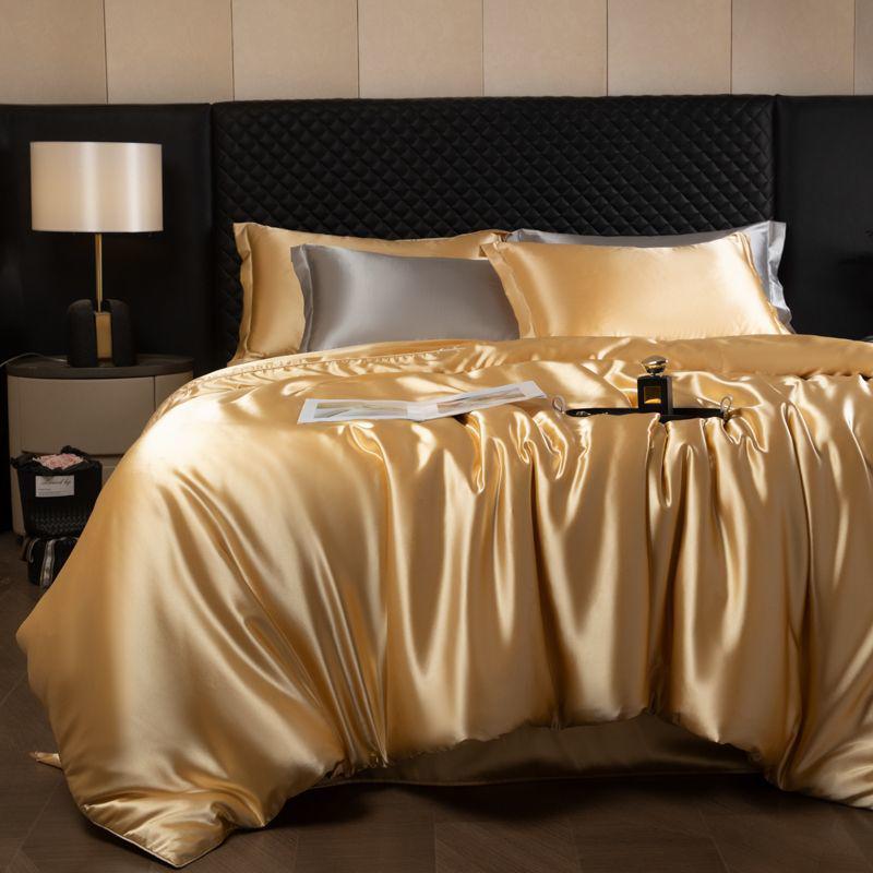 Double-Sided Washable Silk Bedding Set: Sheet, Duvet Cover, Bed Skirt