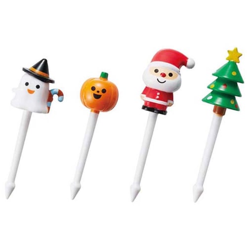 Torne Halloween and Christmas Picks, 8-Pack (4 Types X 2 Picks) - Perfect for Fall and Winter Events, Bento and Party Decorations, P-3604