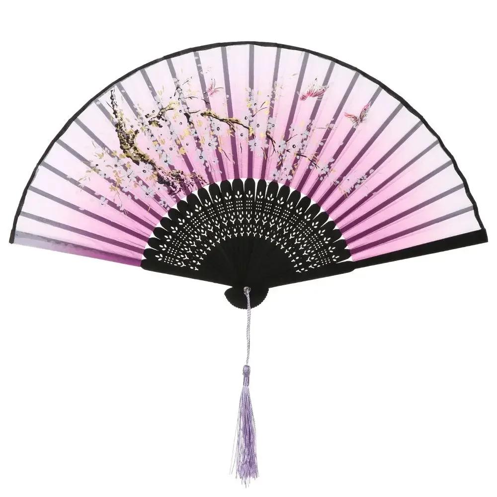 Retro Flower Pattern Home Decoration Elegent Bamboo Folding Fan Chinese Style Painting Handheld Fan Dance Performance Props