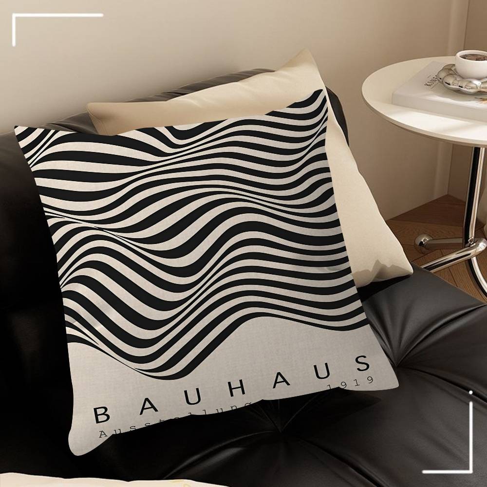 

Abstract Bauhaus Style Geometric Picture Black Beige Line Pillow Cushion Cover Pillowcase Living Room Sofa Home Decor Customized 30x30 cm