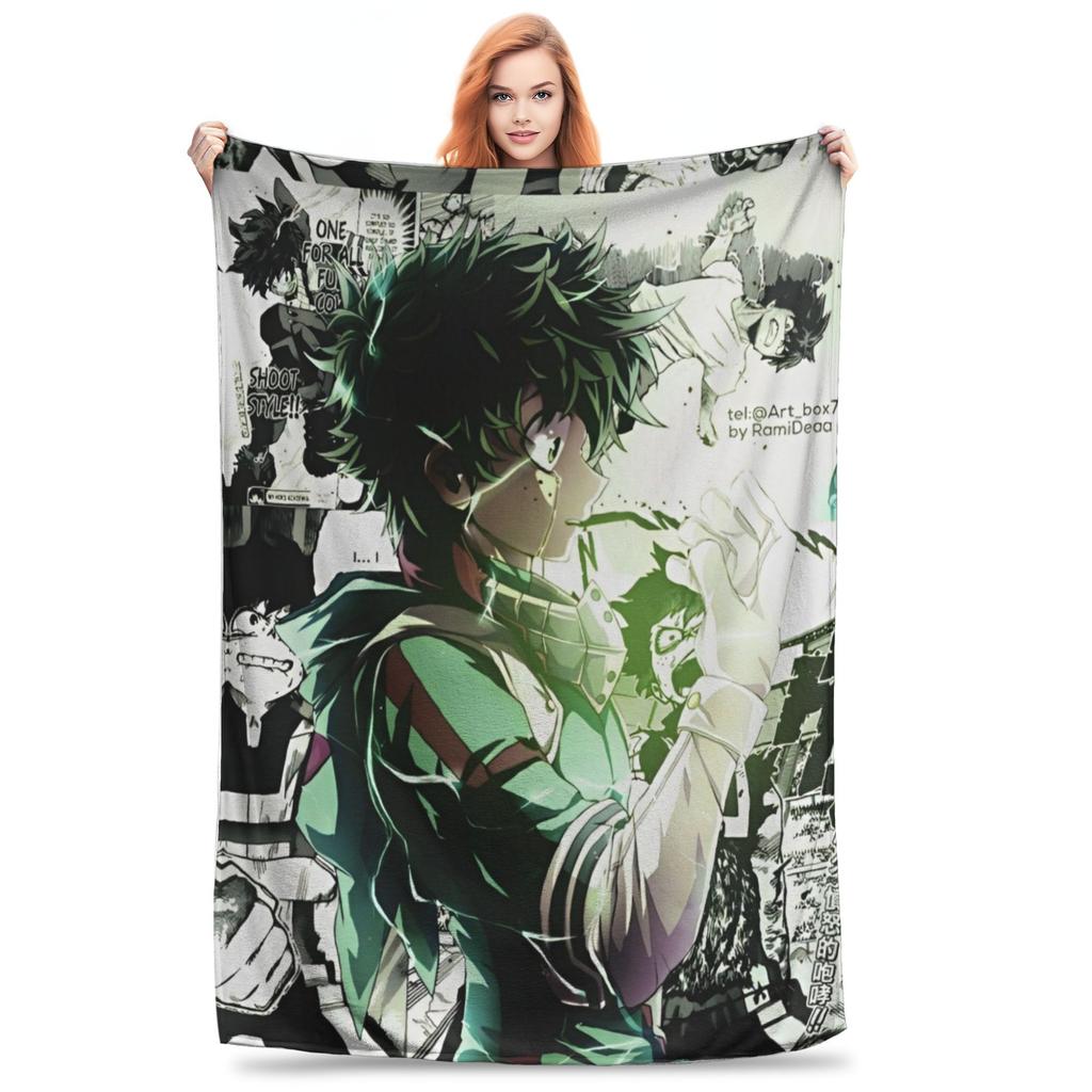 Izuku Midoriya Manga Collage Blanket My Hero Academia Manga Anime Flannel Warm Throw Blanket for Bedspread