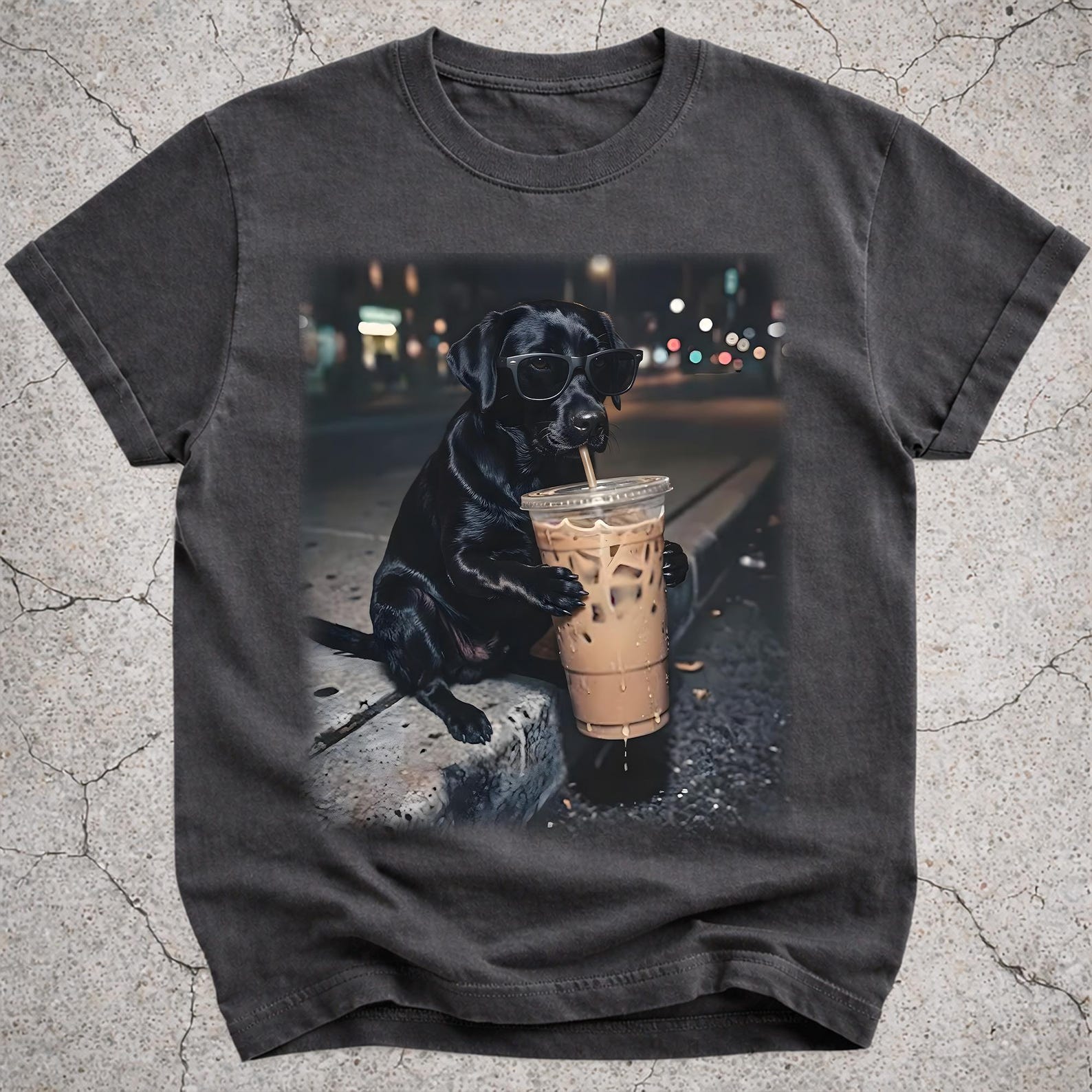 Funny Black Labrador Drinking Iced Coffee Shirt, Dog Mom Gift, Lab Lover Tee 3XL