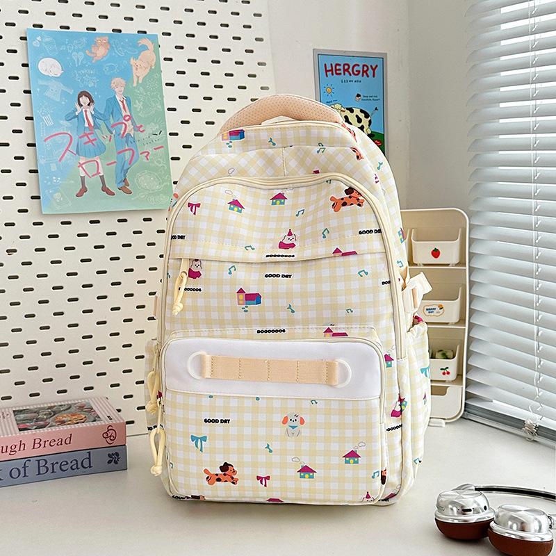 New high-value, fresh and sweet plaid cute cartoon backpack, lightweight backpack for junior high school students