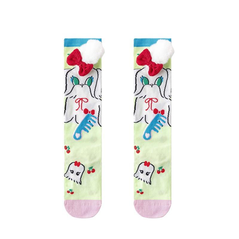 Pink Three-dimensional Socks Featuring Children's Cartoon Animals, Slimming and Boneless Legs, Color-matched Long Socks, Trendy and Fashionable.