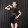 Children Latin Dance Dress for Girls Black Mesh Yarn Skirt Set Cha-cha Samba Rumba Training Performance Clothing
