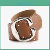 Hop Hip Inspired Women Leather Belt With Double Row Rivets And Large C Buckle