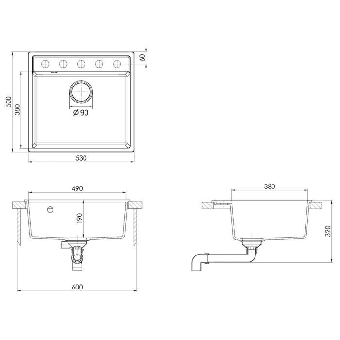 VidaXL Evier de Cuisine avec Trou de Trop-plein Evier Encastré Réversible Evier Carré Décoration de Cuisine Maison Intérieur 147062