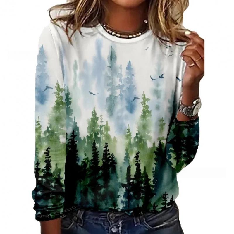 Popular Style Printed Long Sleeve T-shirt Floral Print Women's Clothing