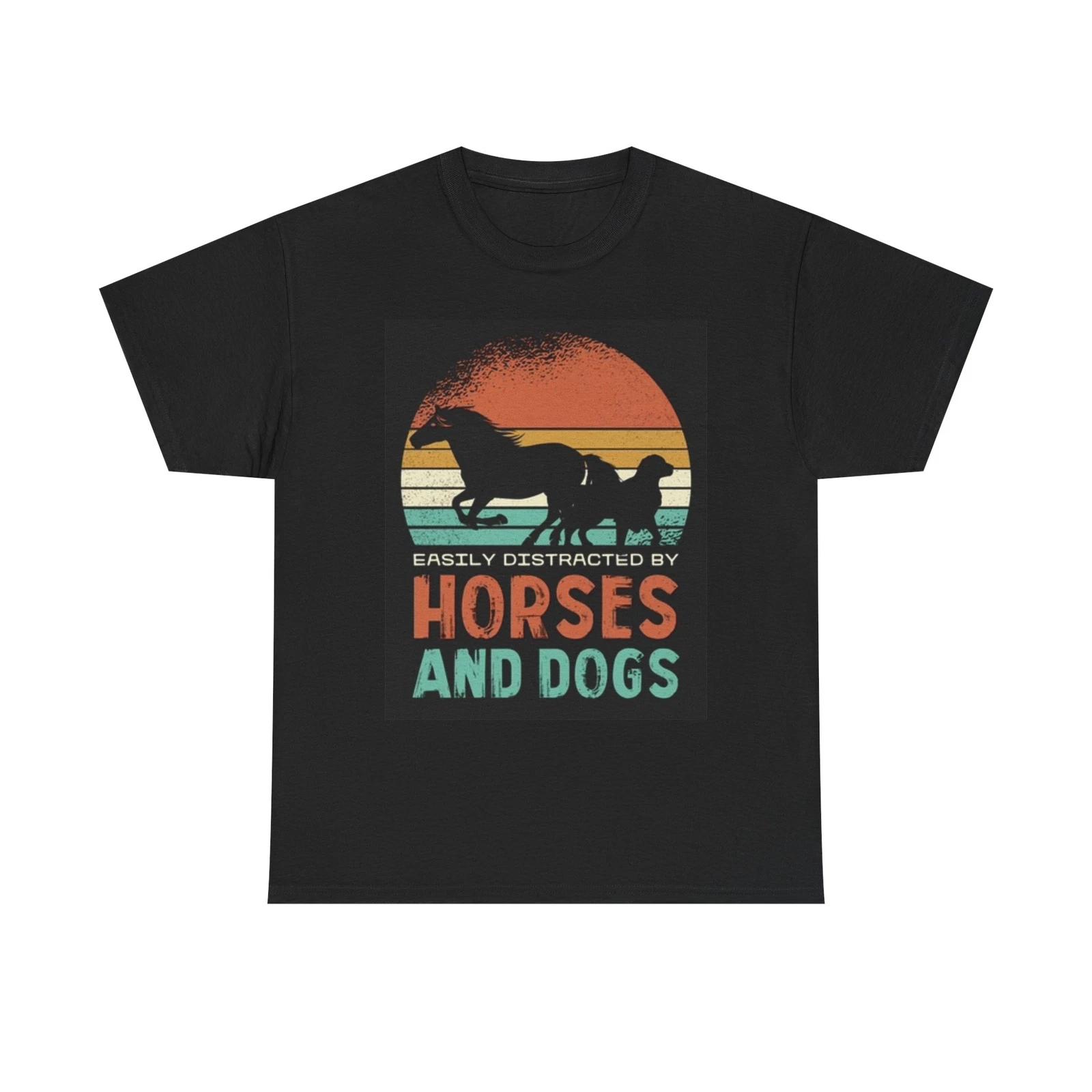 Men s and Women s T-shirts Distracted By Horses And Dogs Graphic XS