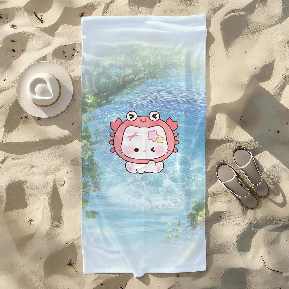 Cute Cat and Water Towel For Swim Yoga Gym Quick Drying Soft and skin-friendly Beach Towels All-Season