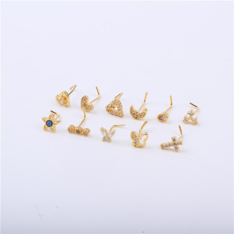 L Needle Curved Hook Thin Rod Nose Stud Zircon Devil Eye Love Nose Puncture Jewelry Nose Ring
